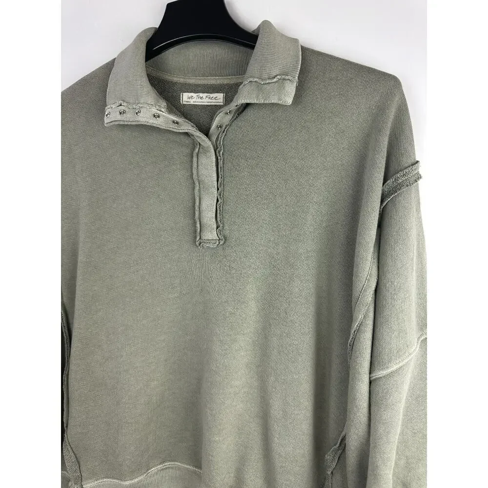 We The Free People Camden Henley Long Sleeve Sweatshirt XS Slouchy Boho Grunge - Picture 7 of 15